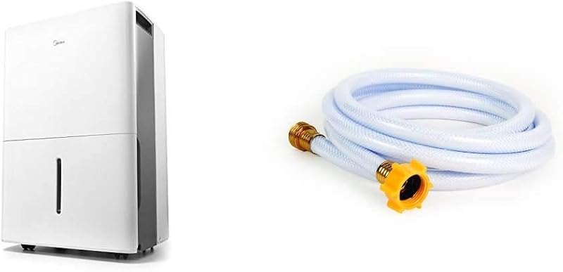 Midea 4,500 Sq. Ft. Dehumidifier (White) + Camco TastePURE 10-Ft Premium Camper/RV Water Hose — 50 pint dehumidifier
