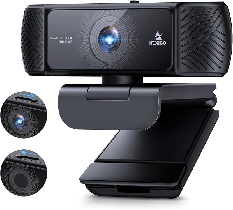 NexiGo 1080P 60FPS Webcam with Software Control and Microphone, AutoFocus, w/Privacy Cover, N680P Pro Computer Web