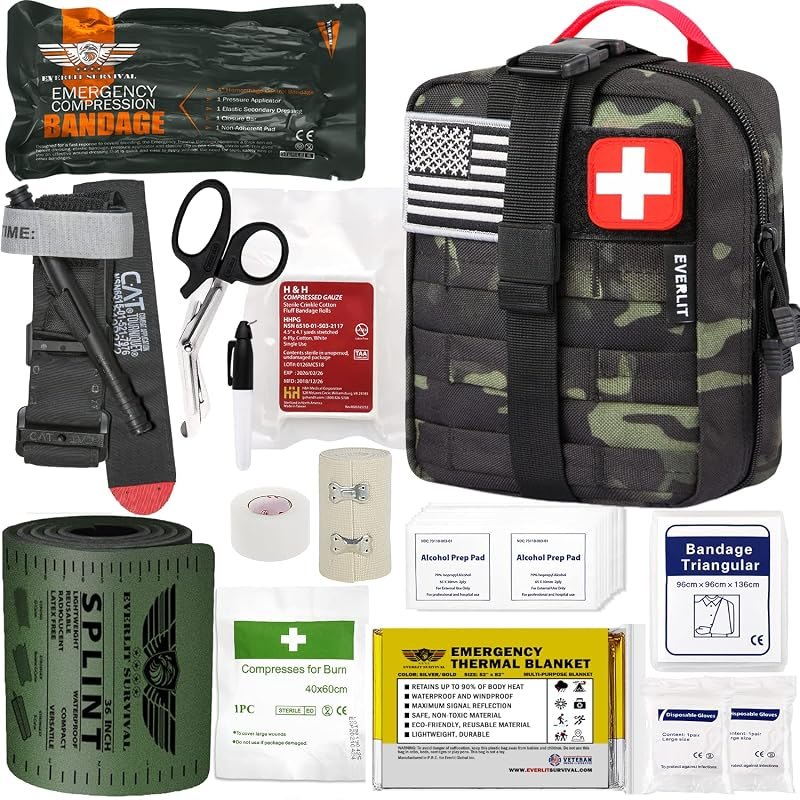 EVERLIT Emergency Trauma Kit, CAT GEN-7 Tourniquet 36" Splint, Military Combat Tactical IFAK for First Aid Response
