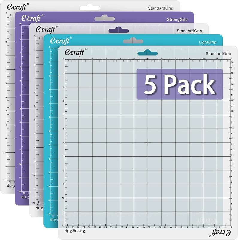 Ecraft 12x12 Cutting Mat 5-Pack for Silhouette Cameo 5/4/3/2/1, Variety Grip (StrongGrip, StandardGrip, LightGrip)