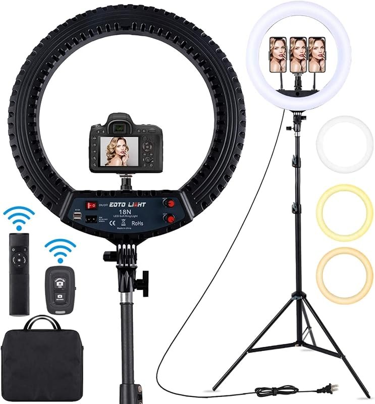 18 inch LED Ring Light with Tripod Stand Dimmable Makeup Selfie Ring Light for Studio Portrait YouTube Vlog Video
