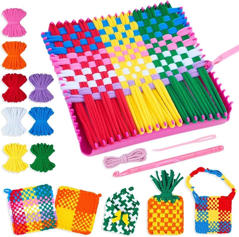 PREBOX Weaving Loom Kit Toys for Kids and Adults, Potholder Loops Crafts for Girls Ages 6 7 8 9 10 11 12, 7" Pot