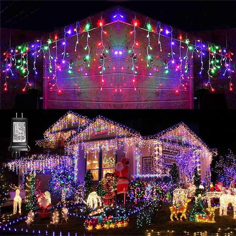 LYHOPE Icicle Christmas Lights, 432 LED 35.4ft 8 Modes Low Voltage Icicle String Lights with 72 Drops, Window Curtain