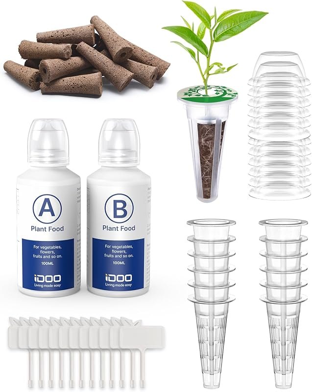 iDOO Seed Pods kit for Hydroponics System, with 12 Growth Sponges, 12 Grow Baskets, 12 Pod Labels, 12 Grow Domes, 2