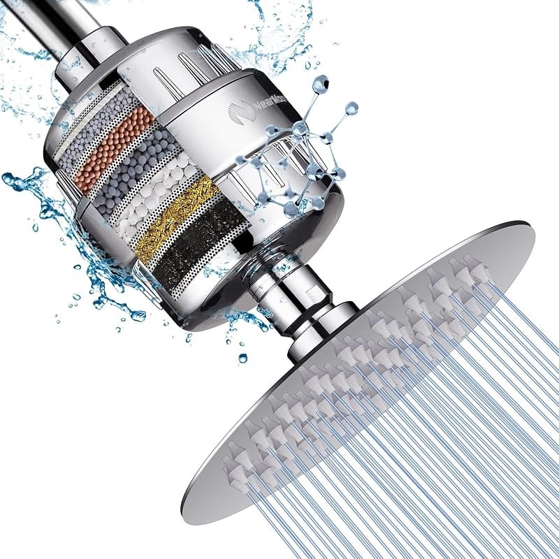 NearMoon Shower Head and 15 Stage Shower Filter Combo, High Pressure Filtered Shower for Hard Water, Improves the
