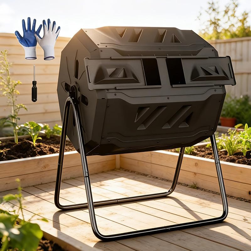 F2C Compost Bin Outdoor 43 Gallon Garden Dual Chamber Composter Bin - Bundled with Pearson's Gardening Gloves, BPA