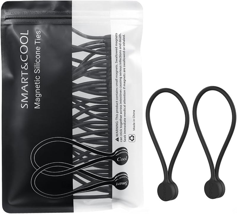 SMART&COOL Reusable Silicone Magnetic Cable Ties, Black, 20-Pack — best magnetic cable organizer for magnetic cable