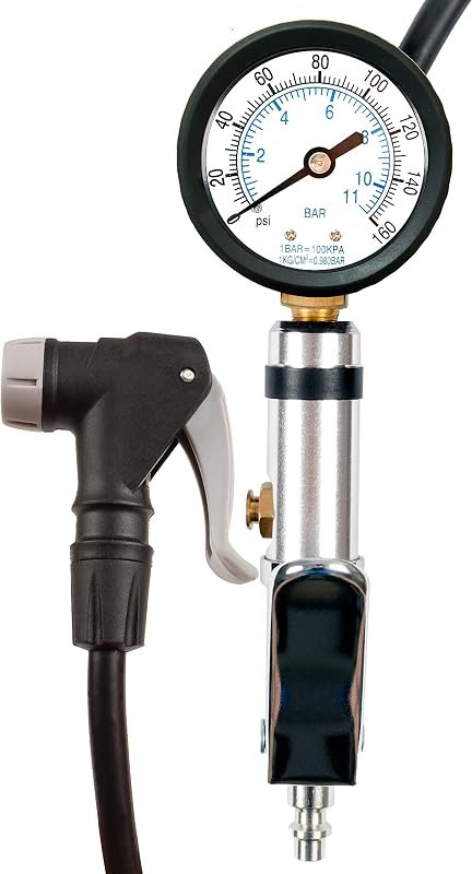 CycloSpirit Universal Bicycle Tire Inflator Gauge with Auto-Select Valve Type - Presta and Schrader Air Compressor