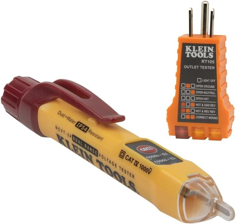 Klein Tools NCVT2PKIT Non-Contact Voltage Tester with Outlet Tester, 12-48V AC or 48-1000V AC Dual Range for Broad