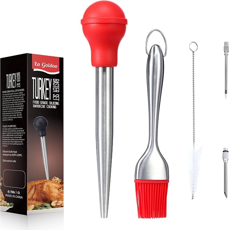 LaGoldoo Turkey Baster 5 Pcs Set, Turkey Basters for Cooking, Thanksgiving Day Gifts Syringe, Silicone Oil Brush, 2 x