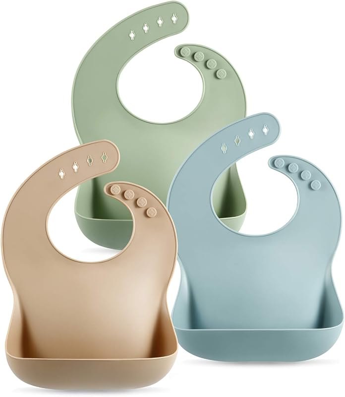 PandaEar Set of 3 Silicone Baby Bibs Waterproof, Soft, Unisex, 10-72 Months — baby silicone bibs for baby silicone bibs