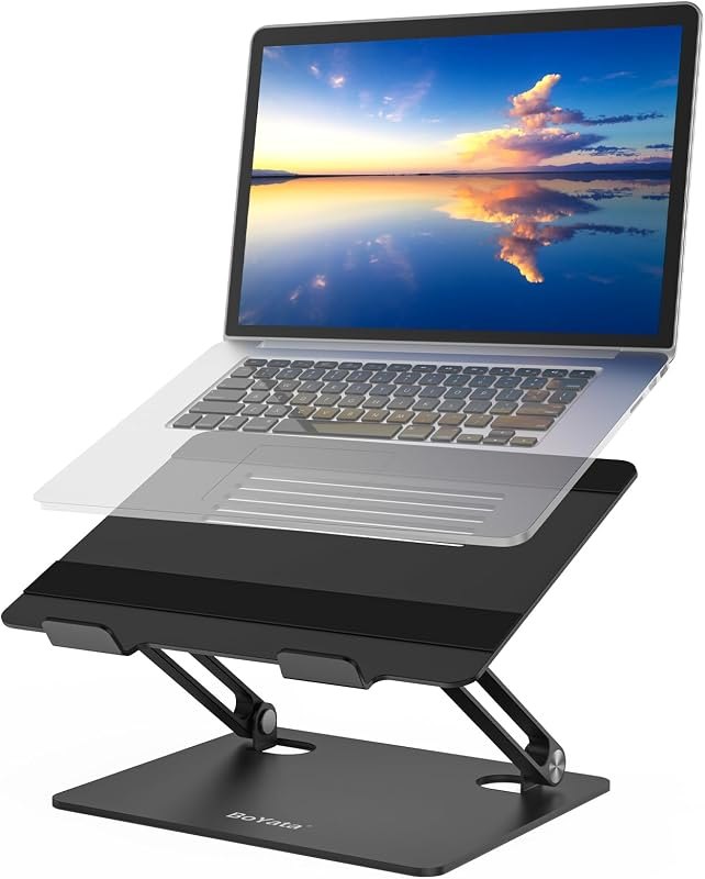 BoYata Laptop Stand, Adjustable Metal Desktop Riser, Up to 15 Inches, Black — best laptop desk riser for laptop desk