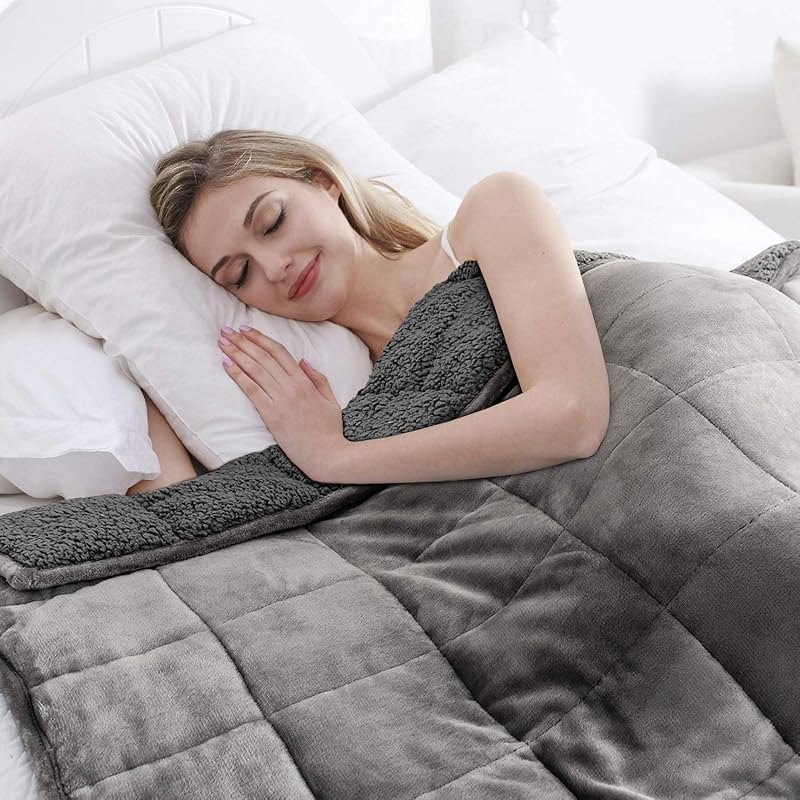Coolplus Sherpa Weighted Blanket 15 lbs, Soft Fleece and Warm Sherpa Dual Sided Heavy Throw Blankets for Adult, Cozy