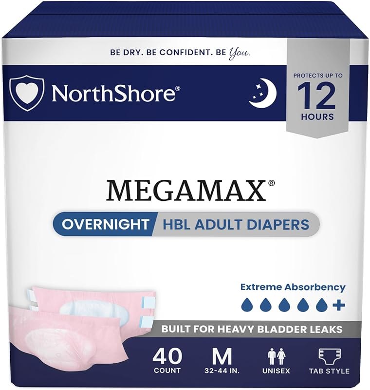 NorthShore MegaMax HBL Adult Diapers with Tabs, Pink, Medium, 40 Count — adult tape diapers for adult tape diapers