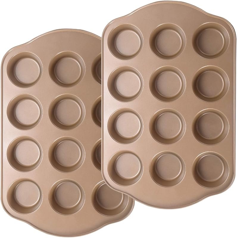2 Pack Nonstick Muffin Pan Set, 12-Cup Heavy Duty Cupcake Baking Pan with Handles - PFOA-Free Muffin Tin, Rust Proof &