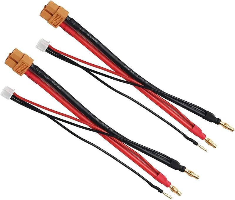 2 Pack XT60 Plug Female Connector to 4MM Banana Plug Bullet Connector Adapter Lead with 2S JST-XH Balance Plug for RC