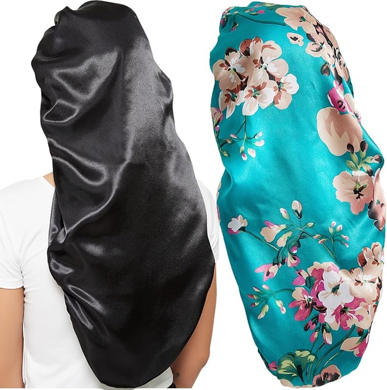 Wbfwbb 2 Pcs Silk Bonnet for Women Satin, Soft Elastic Band Silky Sleeping Cap Big Bonnets for Braids — silk sleep