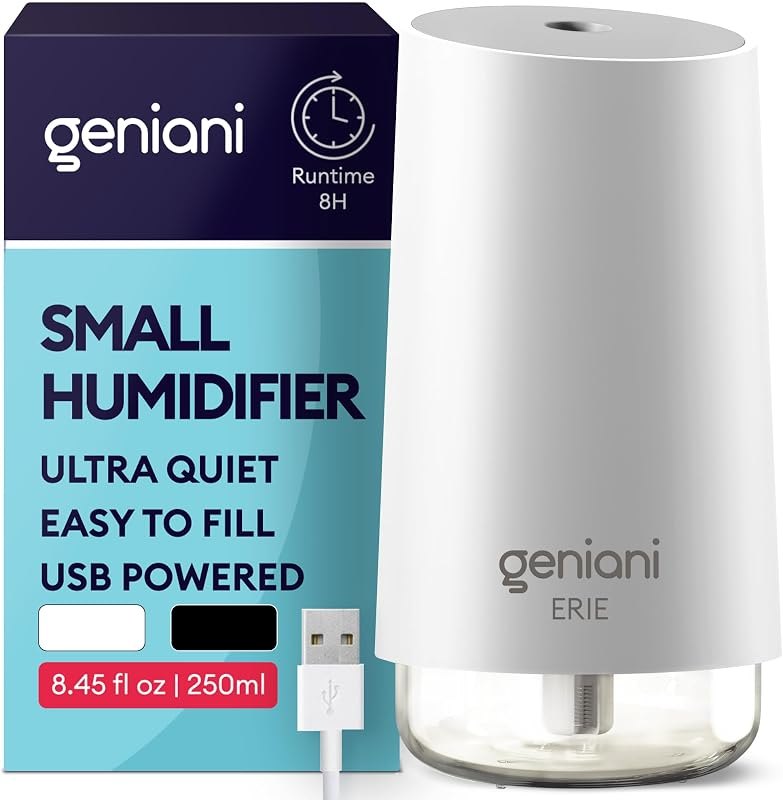 GENIANI Portable Cool Mist Humidifiers for Bedroom & Office - Ultrasonic Humidifier for Home, Baby, Small Room with