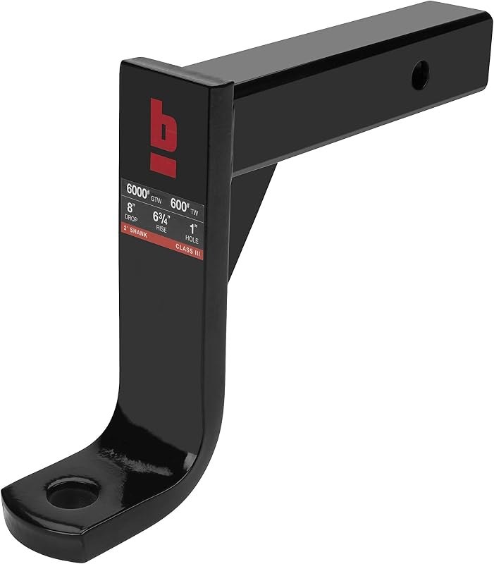 bROK Products 15974 Standard Ball Mount 2"x8"Drop, 1" Ball, Black Powdercoat — farm hitch tightener for trailer hitch