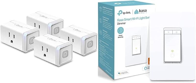 Kasa Smart Plug by TP-Link, Smart Home WiFi Outlet 12 Amp, UL Certified, 4-Pack & Dimmer Switch by TP-Link, Single