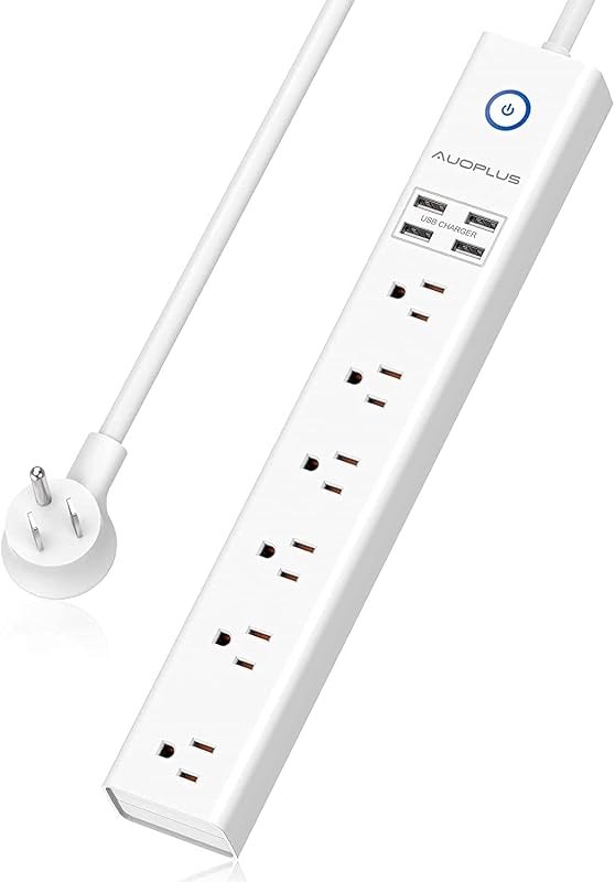 Power Strip 10Ft - Surge Protector with USB, AUOPLUS 6 Outlet and 4 USB Charger, 10Ft Long Extension Cord Flat