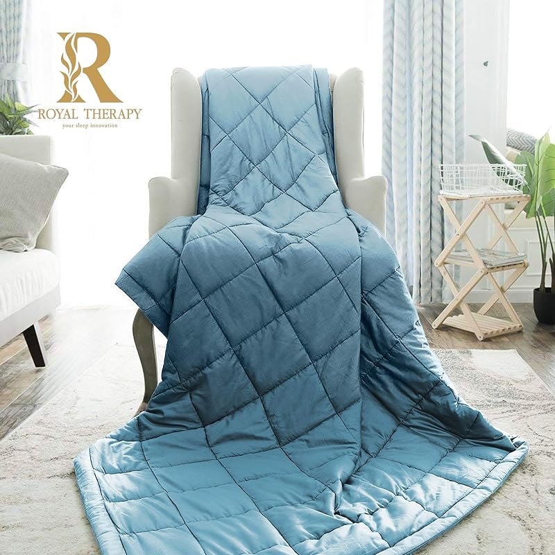 Royal Therapy Weighted Blanket - Heavy 100% Cotton Blankets with Premium Glass Beads (48''x78'' 15lbs, Soft Sky)