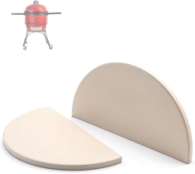 BBQ Future Ceramic Heat Deflector Plates for Kamado Joe Big Joe I, II, III, XL Big Green Egg, 19.8 Inch Half-Moon