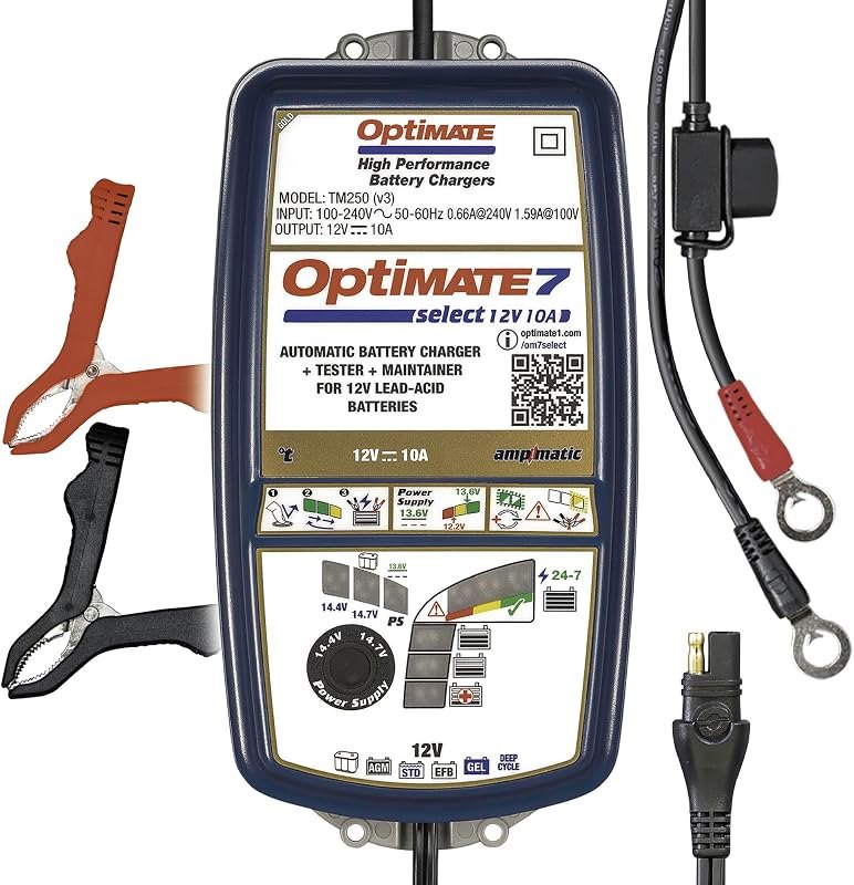 Optimate 7 Select - 12V 10A, TM-251v3, 9-Step Gold Series Battery Saving Charger & maintainer — marine battery charger
