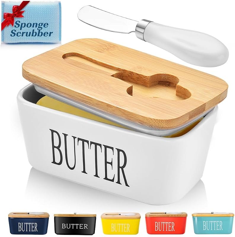 Butter Dish with Lid, Large Butter Container for Countertop, Ceramic Butter Holder for Counter, Butter Tray Butter