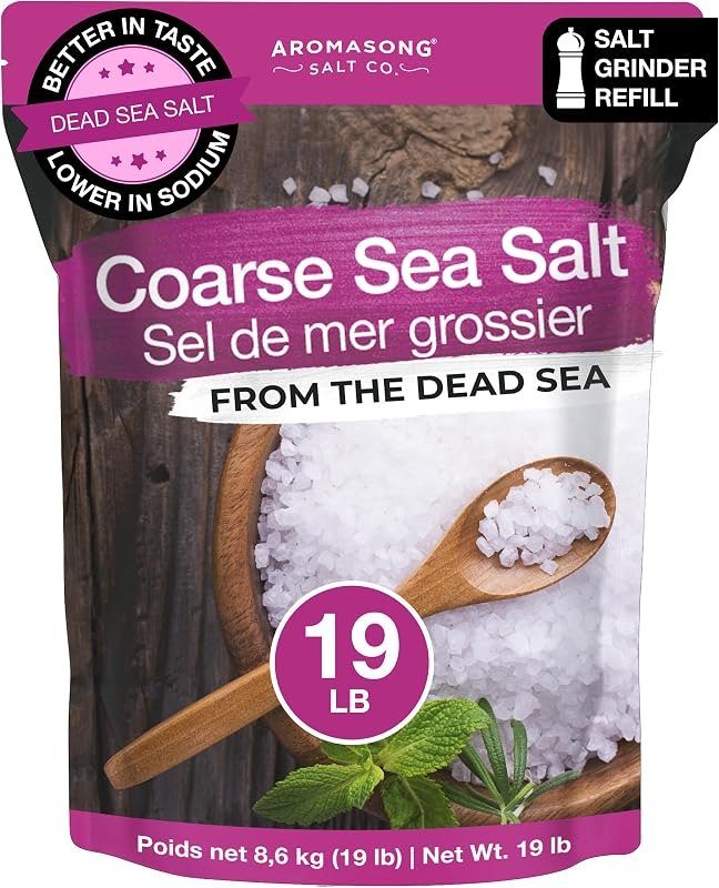 Aromasong 100% Natural Sea Salt Bulk Food Grade 19 Lb, Coarse Grain, Large Resealable Bag, Pure Gluten Free Unrefined