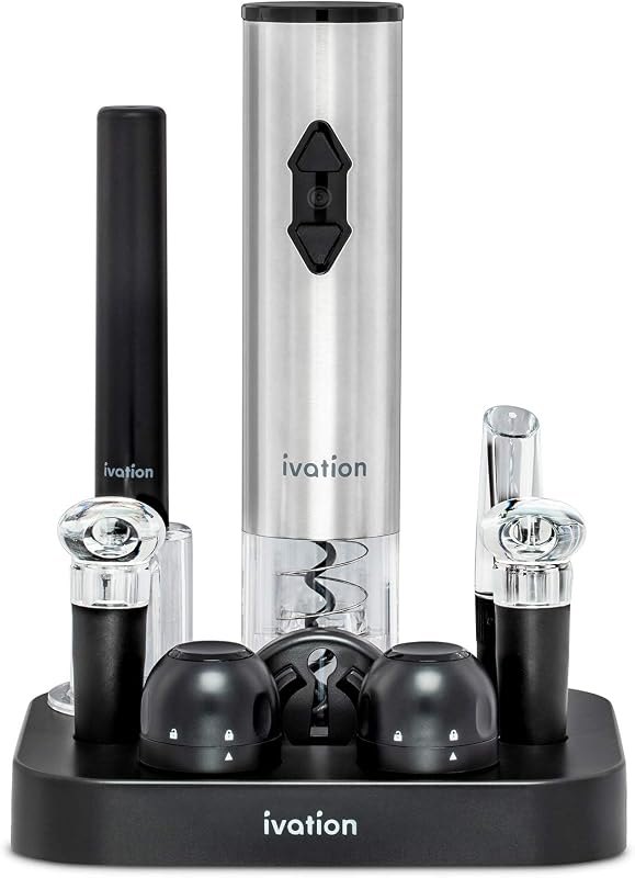 Ivation 9-Piece Wine Opener Set, Electric & Air Pump, Aerator, 4 Stoppers — electric wine opener for electric wine