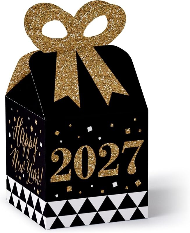 New Year's Eve - Gold 2027 New Years Eve Favors - Bow Boxes - Set of 12 — new years eve party favors for new years eve