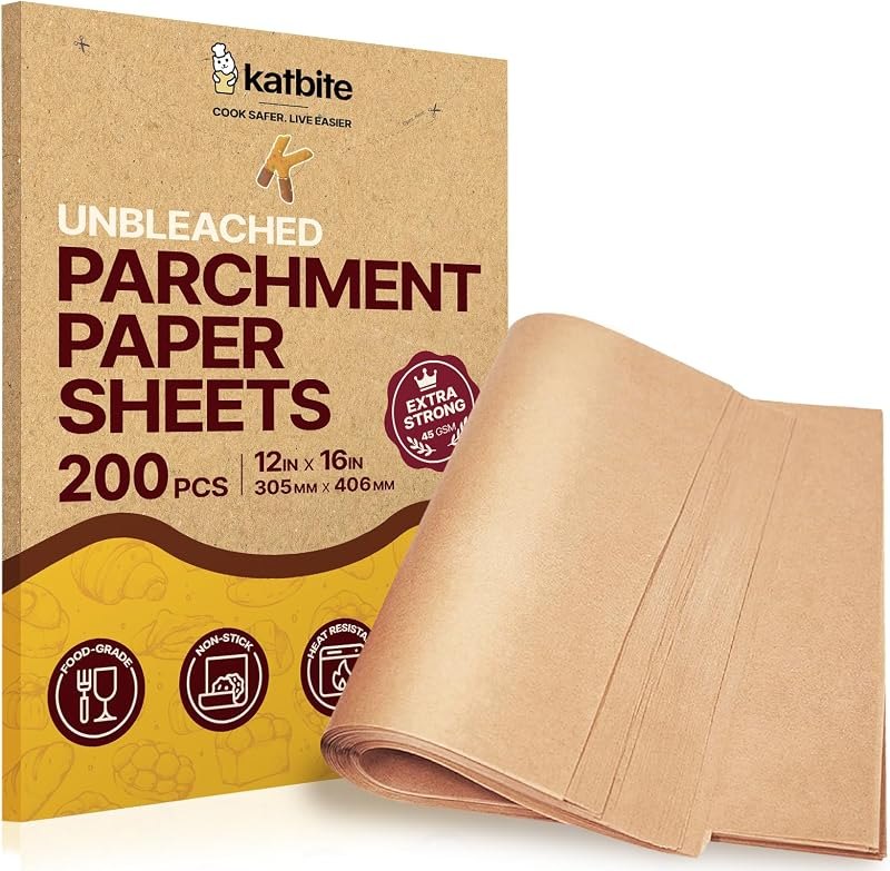 Katbite 200Pcs 12x16 In Unbleached Parchment Paper for Baking, Precut Parchment Paper Sheets, Heavy Duty Flat Baking