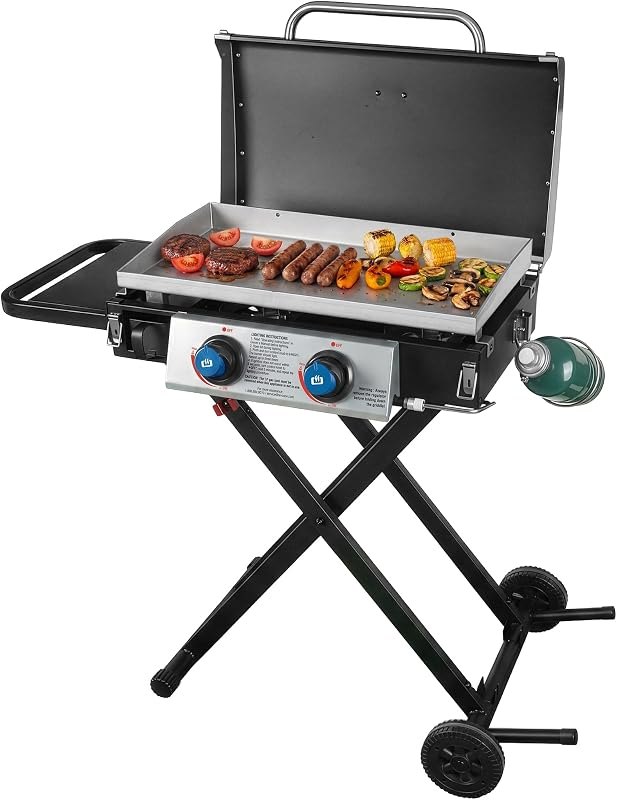 Razor Griddle GGC2030M 25 Inch Outdoor 2 Burner Portable LP Propane Gas Grill Griddle with Top Cover, Wheels, &