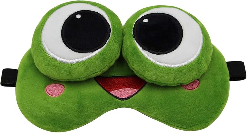 Funny Green Frog Soft Plush Sleep Mask, Adjustable Blindfold Eye Mask Cover for Men Women Kids Travel Nap Sleeping —