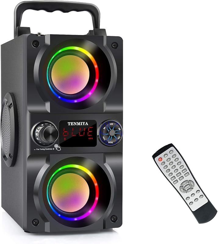 Bluetooth Speaker, 40W (60W Peak) Portable Wireless Speaker with Colorful Lights, Double Subwoofer Heavy Bass, FM