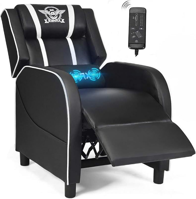 POWERSTONE Gaming Recliner Chair, Reclining Gaming Chairs for Adults Ergonomic Leather Sofa with Footrest Lumbar