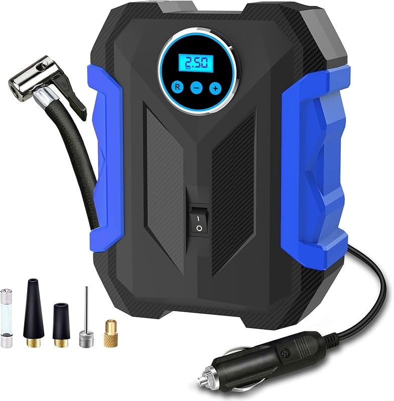 Digital Air Compressor for Car Auto Pump Portable Tire Inflator with LED Light DC 12V, Blue — auto tire inflator for