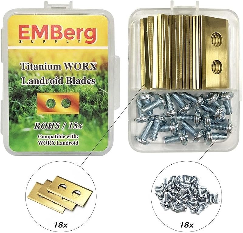 EMBerg Endurance Blades (18 Pack) for WORX Landroid Robotic Mowers (Titanium Coated Blade for WORX) — Worx Landroid