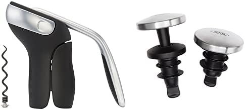 OXO SteeL Vertical Lever Corkscrew with Removable Foil Cutter,Black/Silver,2.1 & SteeL Expanding Leakproof Wine