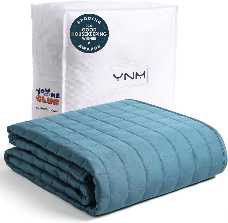 YnM Exclusive Weighted Blanket, Soothing Organic Long Stapled Cotton, Bed Blanket for One Person of 140lbs, Ideal for