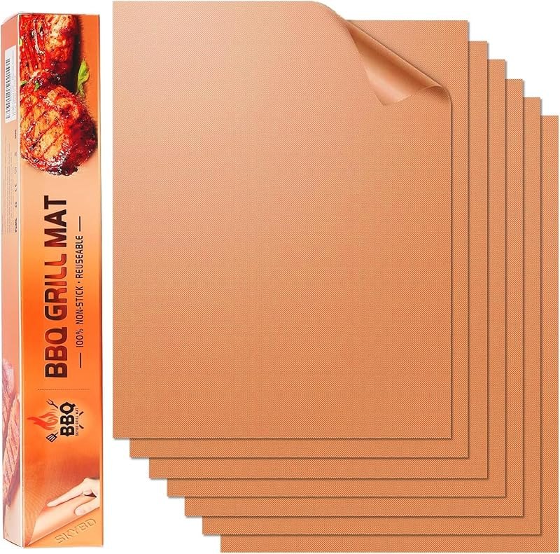 Copper Grill Mats for Outdoor Grill(Set of 6), Nonstick & Easy to Clean BBQ Grilling Sheets, Reusable & Heavy Duty