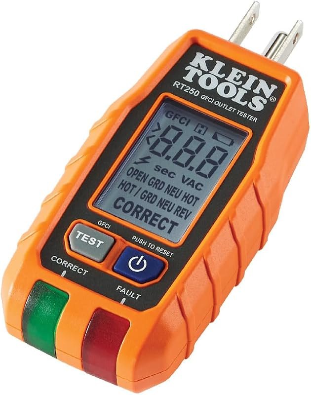 Klein Tools RT250 GFCI Outlet Tester with LCD Display, Electric Voltage Tester for Standard 3-Wire 120V Electrical