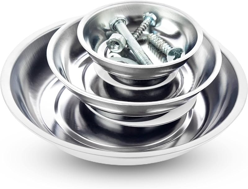 Magnetic Tray 3-Piece Set, Round Stainless Steel Magnetic Parts Trays for Screws, Nuts, Bolts, Pins and Small Tools