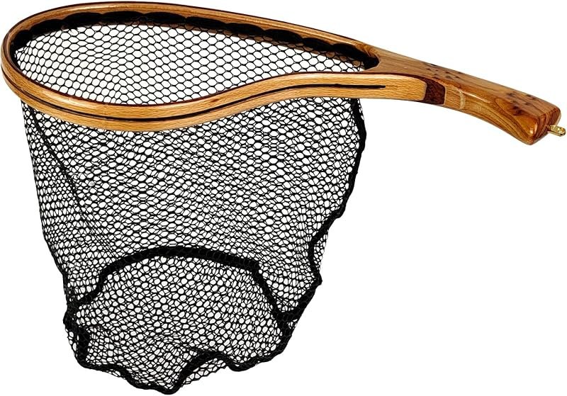 Aventik Fly Fishing Landing Net for Trout Soft Rubber Ghost Mesh Catch and Release Wooden Frame Lightweight and
