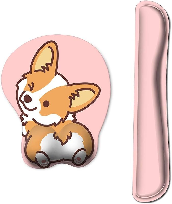 HAOCOO Keyboard Wrist Rest Pad and Gel Mouse Pad with Wrist Support Set, Ergonomic Corgi Mouse Pads with Wrist Rest