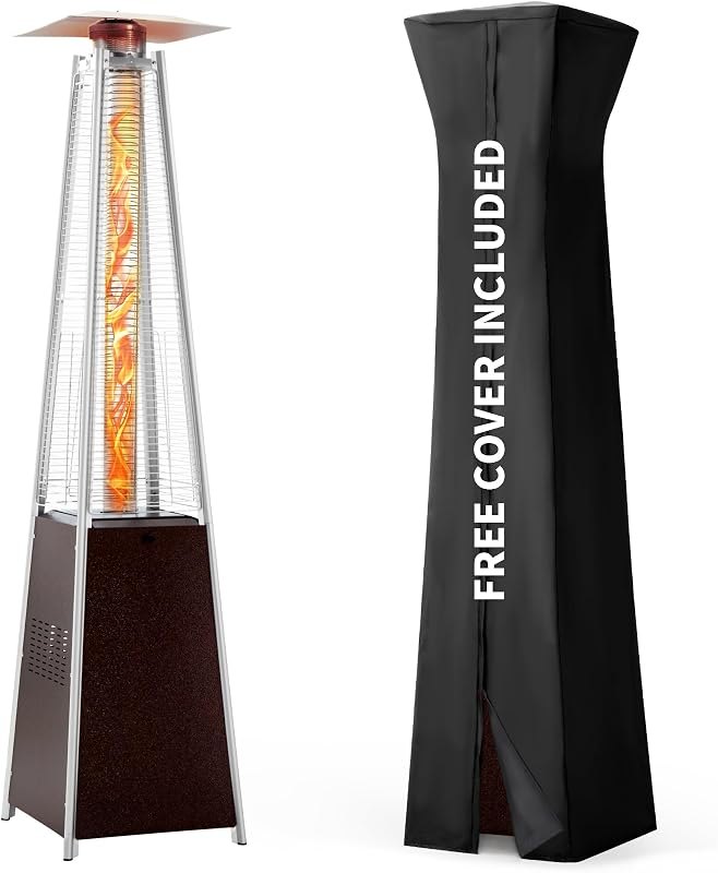 Pamapic 89" Pyramid Patio Heater Outdoor, Propane Flame Tower with Quartz Glass Tube, Outdoor Heaters with Wheels &