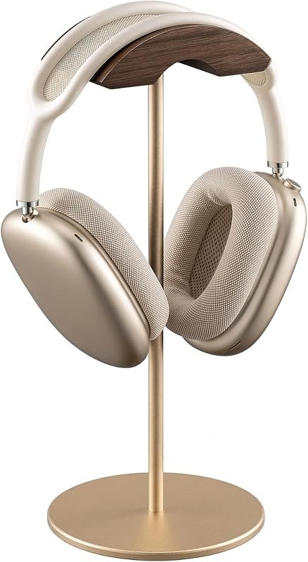 Headphone Stand, Walnut Wood & Aluminum Headset Stand, Nature Walnut Gaming Headset Holder with Solid Heavy Base for