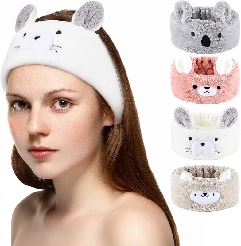Chuangdi 4 Pieces Animal Hair Bands Face Wash Headband Spa Animal Ears for Skincare Makeup Spa Headband Washing Face