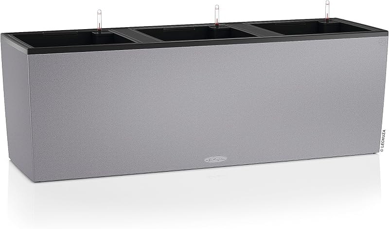 Lechuza Trio Stone 30 Stone Grey, Self-Watering Trough Planter, H13.4 L39.4 W12.6 in, 3 Liners — self watering planter